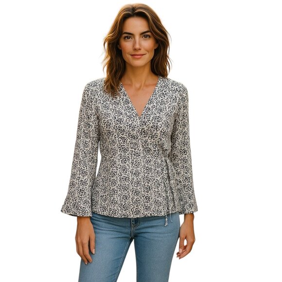 A.L.C. NWT Wrap Silk Top Tie Black White Longsleeve Blouse ALC 4 - Picture 1 of 8